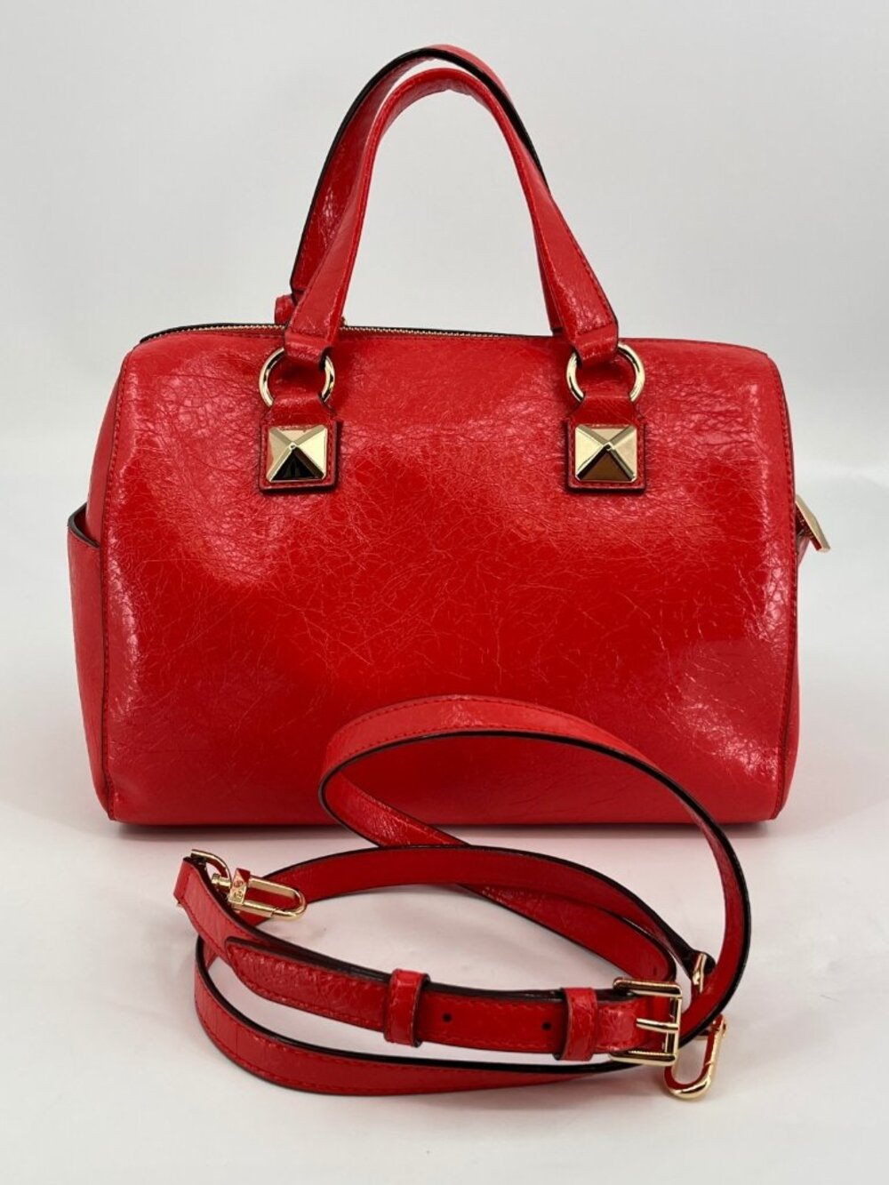 MICHAEL Michael Kors Grayson Small Satchel Red Leather Crossbody Duffel Bag